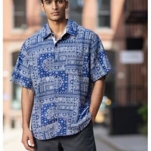 English Laundry Shirt Men's Small Blue Short Sleeve Patchwork Button Up Casual